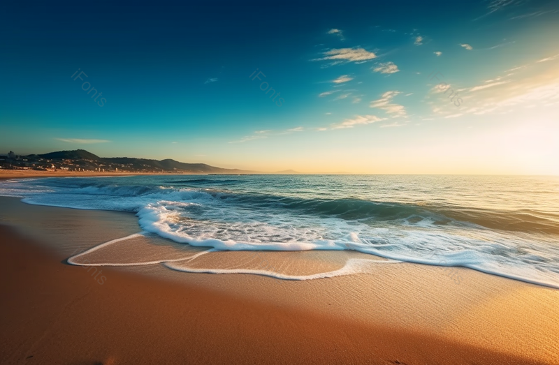 蓝色天空下在海边看日出摄影图,高清,摄影图,摄影图片,图片大全,摄影图免费下载